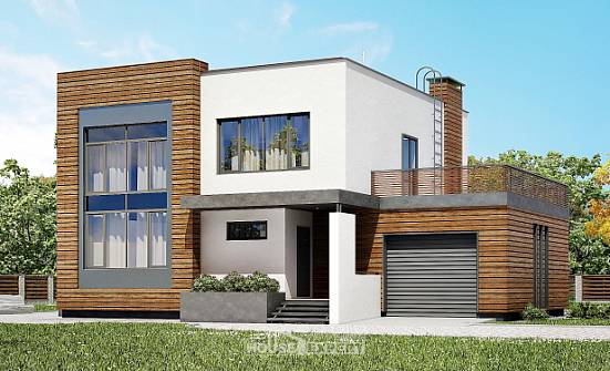 220-003-П Проект двухэтажного дома и гаражом, современный дом из газобетона Аша | Проекты домов от House Expert