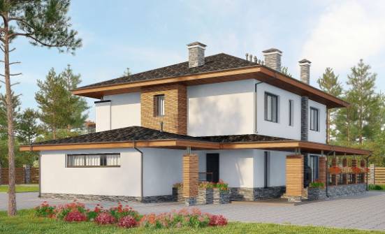305-001-П Проект двухэтажного дома, гараж, классический загородный дом из теплоблока Троицк | Проекты домов от House Expert