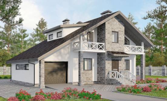 180-017-Л Проект двухэтажного дома с мансардой, гараж, просторный коттедж из блока Озёрск | Проекты домов от House Expert