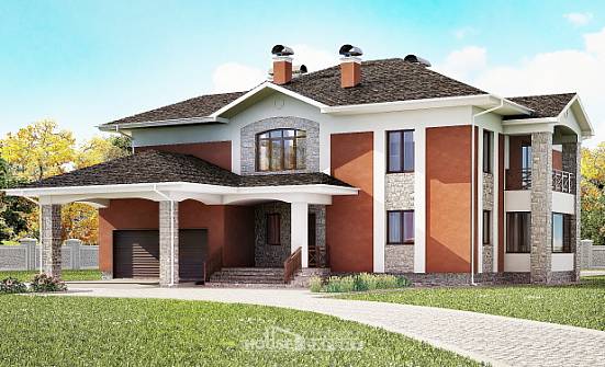 400-002-Л Проект двухэтажного дома и гаражом, огромный домик из кирпича Юрюзань | Проекты домов от House Expert