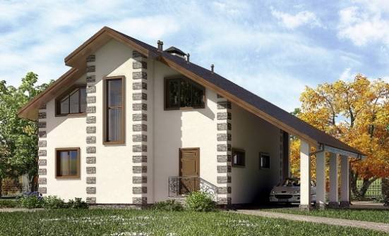 150-003-Л Проект двухэтажного дома мансардой и гаражом, бюджетный коттедж из бревен Бакал | Проекты домов от House Expert