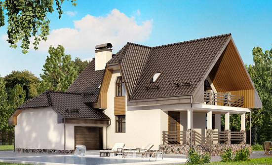 150-001-Л Проект двухэтажного дома с мансардным этажом, гараж, бюджетный дом из пеноблока Сатка | Проекты домов от House Expert