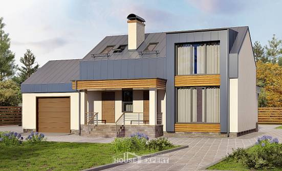 150-015-П Проект двухэтажного дома с мансардой, гараж, недорогой загородный дом из твинблока Касли | Проекты домов от House Expert