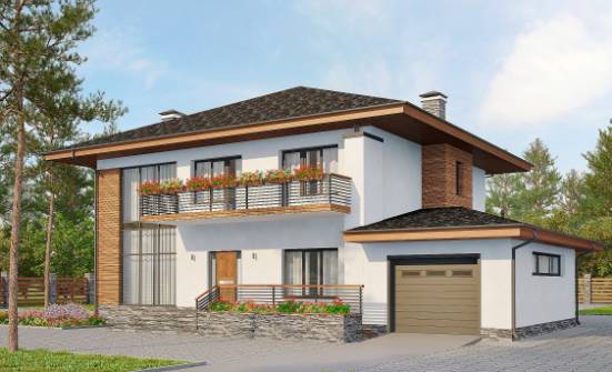 305-001-П Проект двухэтажного дома, гараж, классический загородный дом из теплоблока Троицк | Проекты домов от House Expert