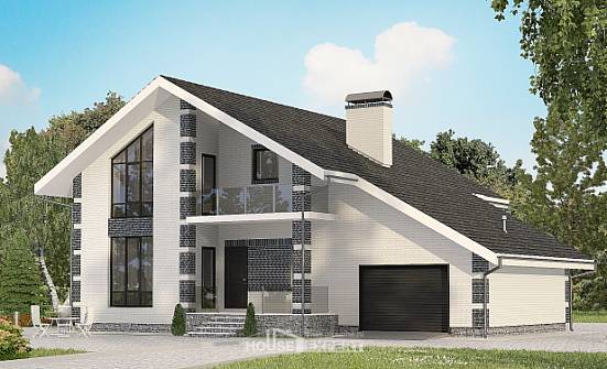 180-001-П Проект двухэтажного дома с мансардой, гараж, скромный домик из арболита Коркино | Проекты домов от House Expert