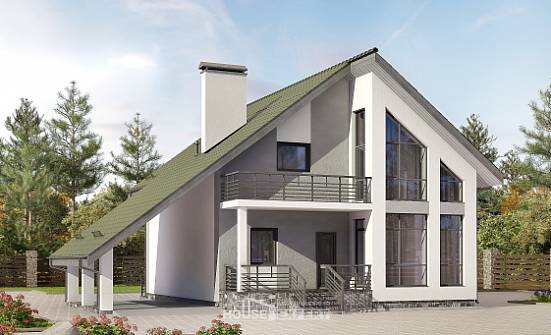170-009-Л Проект двухэтажного дома с мансардой, гараж, уютный домик из теплоблока Южноуральск | Проекты домов от House Expert