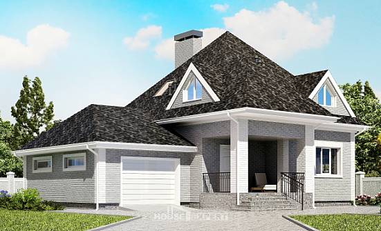 135-001-Л Проект двухэтажного дома мансардный этаж и гаражом, простой домик из кирпича Миасс | Проекты домов от House Expert