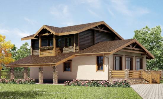 170-004-П Проект двухэтажного дома с мансардой, гараж, современный дом из арболита из бревен Чебаркуль | Проекты домов от House Expert