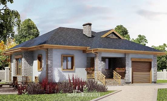 130-006-П Проект одноэтажного дома и гаражом, экономичный коттедж из бризолита Бакал | Проекты домов от House Expert