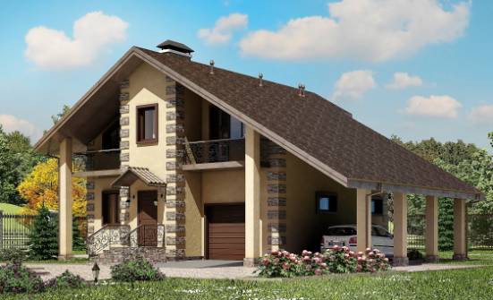 150-003-П Проект двухэтажного дома с мансардным этажом и гаражом, небольшой домик из поризованных блоков Куса | Проекты домов от House Expert