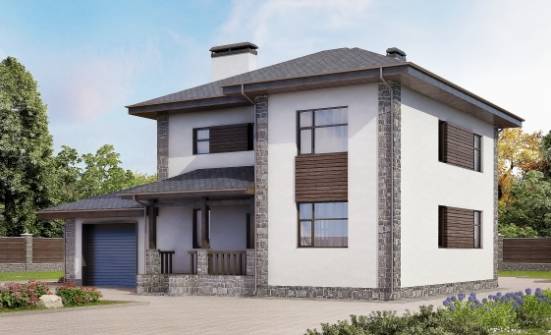 185-004-Л Проект двухэтажного дома и гаражом, современный домик из газобетона Златоуст | Проекты домов от House Expert