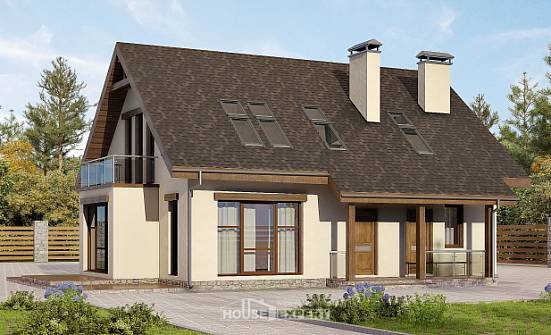 155-012-Л Проект двухэтажного дома с мансардой, классический дом из блока Троицк | Проекты домов от House Expert