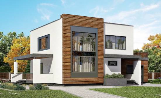 220-003-П Проект двухэтажного дома и гаражом, современный дом из газобетона Аша | Проекты домов от House Expert