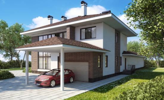 340-001-П Проект двухэтажного дома, гараж, уютный домик из кирпича Златоуст | Проекты домов от House Expert