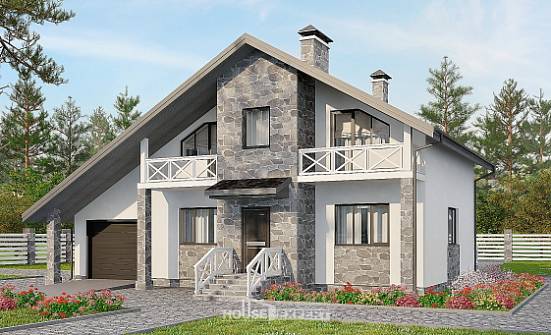 180-017-Л Проект двухэтажного дома с мансардой, гараж, просторный коттедж из блока Озёрск | Проекты домов от House Expert