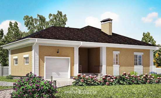 130-002-Л Проект одноэтажного дома, гараж, бюджетный домик из поризованных блоков Трёхгорный | Проекты домов от House Expert