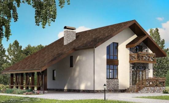 155-007-П Проект двухэтажного дома с мансардой и гаражом, компактный загородный дом из блока Копейск | Проекты домов от House Expert