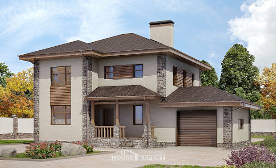 185-004-П Проект двухэтажного дома и гаражом, классический коттедж из арболита Снежинск | Проекты домов от House Expert
