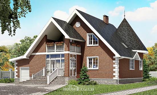 220-002-Л Проект двухэтажного дома с мансардным этажом и гаражом, простой загородный дом из блока Усть-Катав | Проекты домов от House Expert