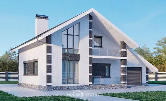 190-008-П Проект двухэтажного дома мансардный этаж, гараж, уютный дом из поризованных блоков Куса | Проекты домов от House Expert