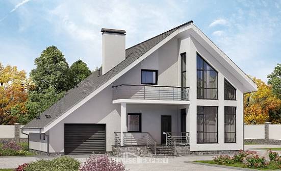 200-007-Л Проект двухэтажного дома с мансардой, гараж, современный коттедж из поризованных блоков Миасс | Проекты домов от House Expert