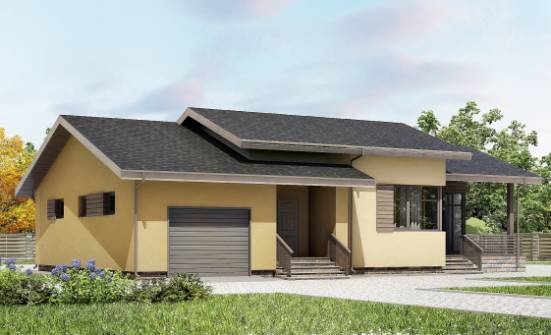 135-002-Л Проект одноэтажного дома и гаражом, небольшой домик из твинблока Аша | Проекты одноэтажных домов от House Expert
