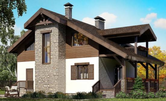 150-004-Л Проект двухэтажного дома с мансардным этажом, небольшой домик из пеноблока Карталы | Проекты домов от House Expert