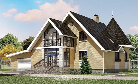 250-001-Л Проект двухэтажного дома с мансардным этажом, гараж, просторный домик из теплоблока Куса | Проекты домов от House Expert