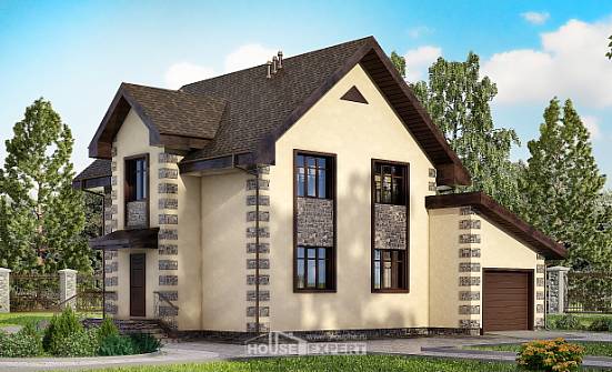160-004-П Проект двухэтажного дома, гараж, классический загородный дом из газобетона Сим | Проекты домов от House Expert