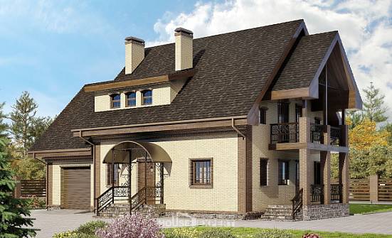 185-003-Л Проект двухэтажного дома с мансардным этажом и гаражом, классический домик из бризолита Коркино | Проекты домов от House Expert
