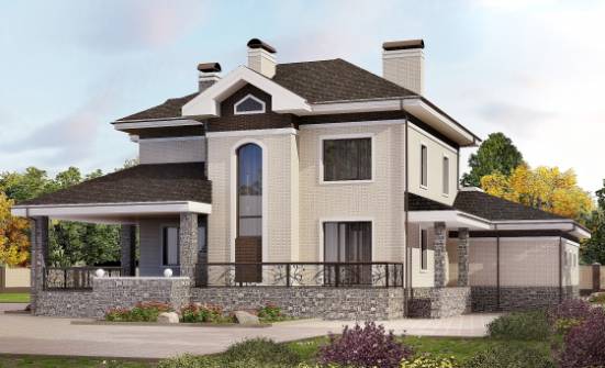 365-001-Л Проект трехэтажного дома и гаражом, красивый загородный дом из кирпича Троицк | Проекты домов от House Expert