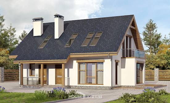 155-012-П Проект двухэтажного дома мансардой, небольшой загородный дом из газосиликатных блоков Троицк | Проекты домов от House Expert