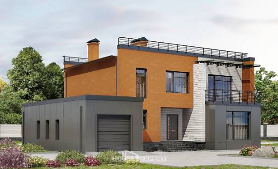 260-002-Л Проект двухэтажного дома и гаражом, уютный дом из поризованных блоков Сим | Проекты домов от House Expert