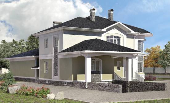620-001-Л Проект трехэтажного дома и гаражом, красивый коттедж из блока Карталы | Проекты домов от House Expert