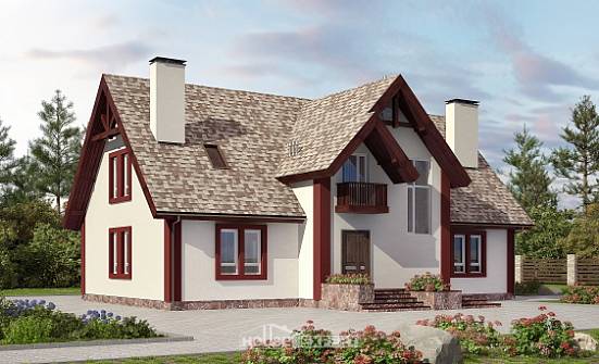 300-008-Л Проект двухэтажного дома с мансардой, гараж, классический домик из теплоблока, Копейск