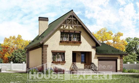 160-007-П Проект двухэтажного дома с мансардой, гараж, классический коттедж из бризолита, Миасс