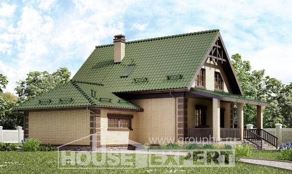 160-007-П Проект двухэтажного дома с мансардой и гаражом, бюджетный дом из поризованных блоков, Усть-Катав