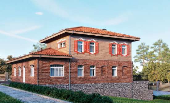380-002-Л Проект трехэтажного дома и гаражом, большой загородный дом из кирпича, Кыштым