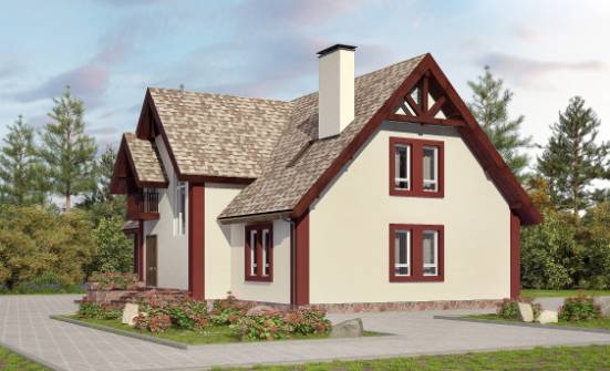 300-008-Л Проект двухэтажного дома с мансардой, гараж, классический домик из теплоблока, Копейск