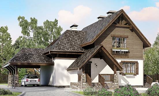160-002-Л Проект двухэтажного дома с мансардой, гараж, небольшой загородный дом из пеноблока, Магнитогорск